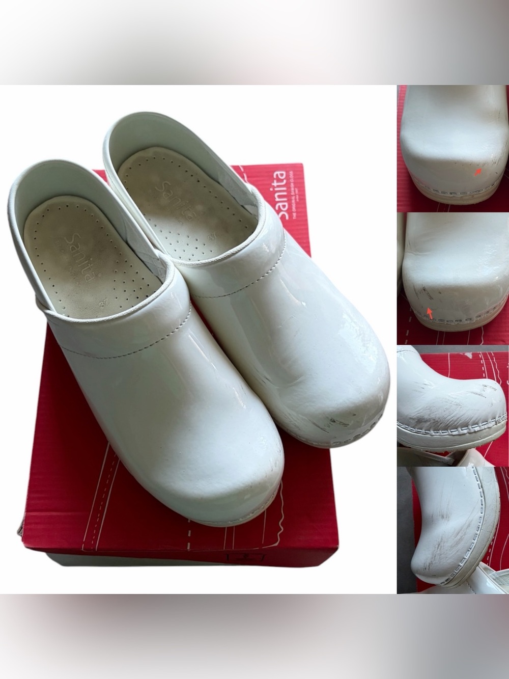Sanita White Patent Leather Celina Slip-On Nursing Clogs Women’s 37 (6.5 US)